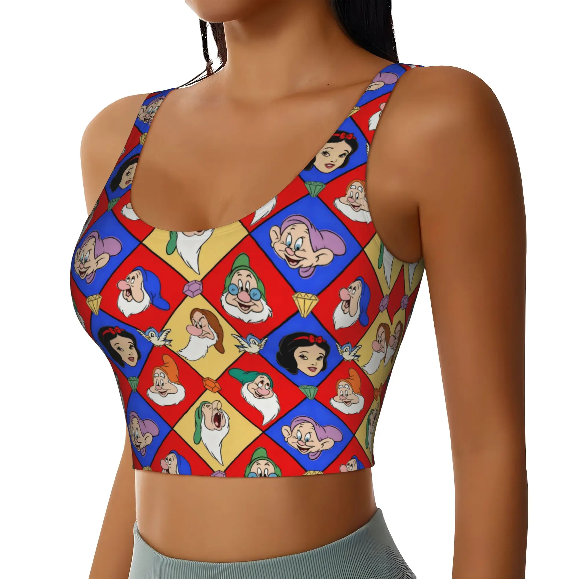 Custom High Impact Seven Dwarfs Sports Bra for Women Anime Manga Gym Workout Yoga Crop Top