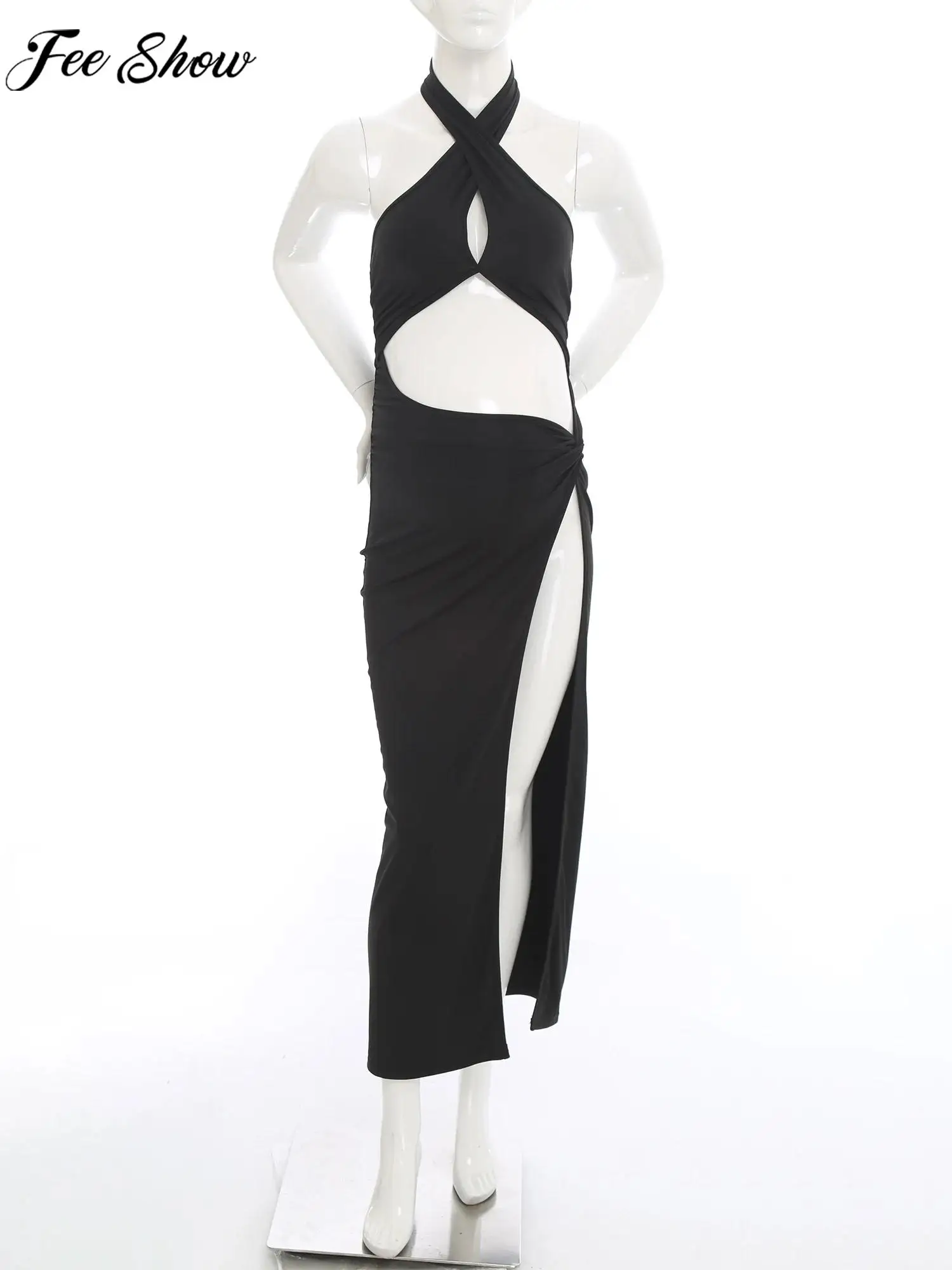 

Maternity Birthday Wedding Party Baby Shower Photography Dress Halter Sleeveless Cutout Slit Floor-length Pregnant Dresses