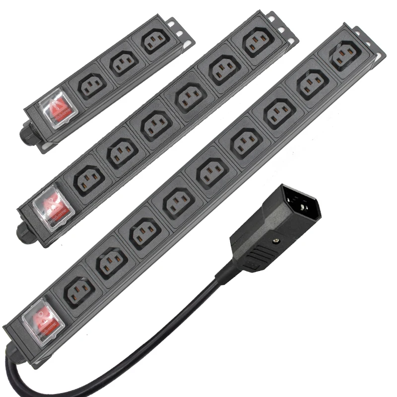 Network Rack PDU Aluminium Alloy Power Strip 2 Ways C13 Output Socket With SPD C14 C20 US L6-30P EU UK AU Plug 2M