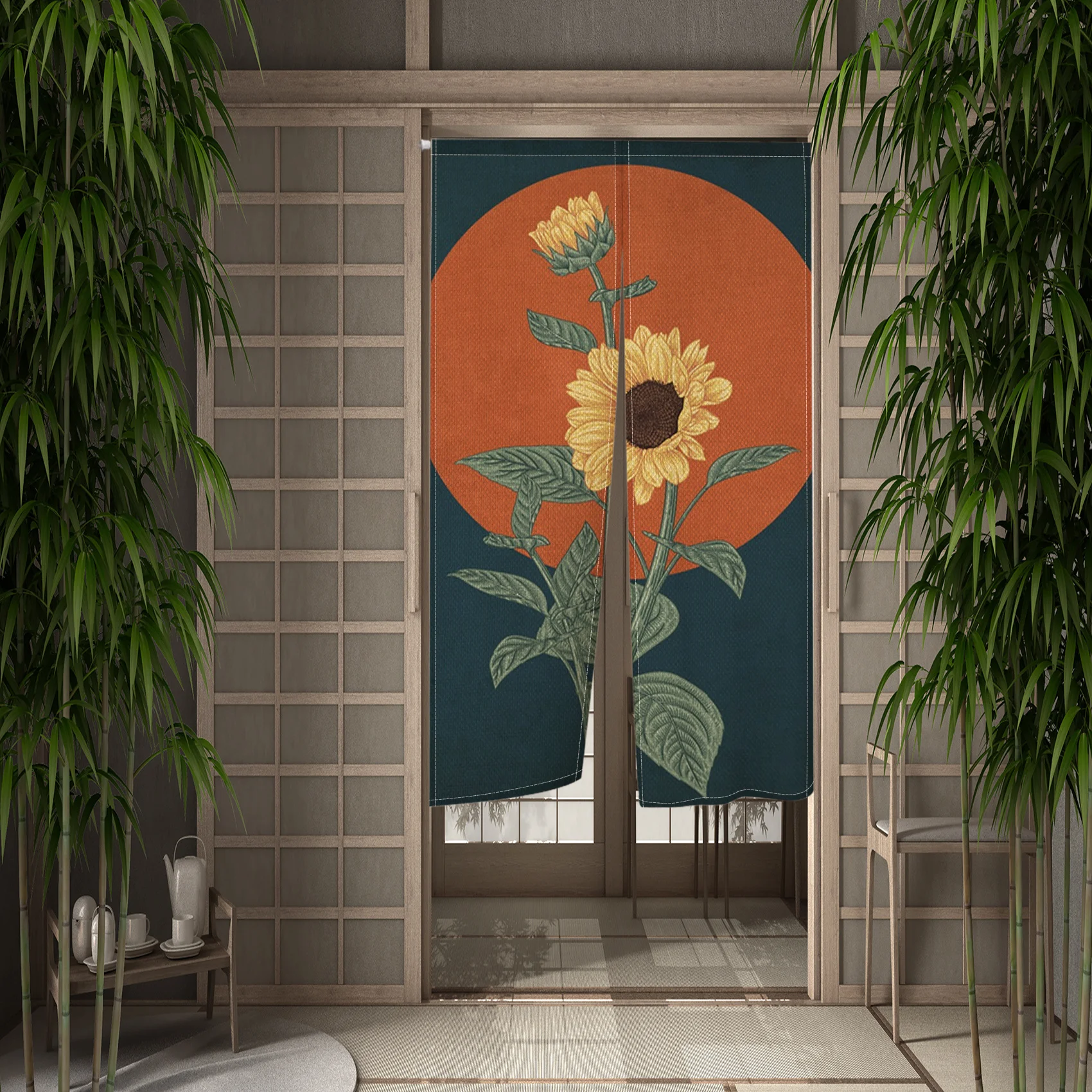 Sunflower Door Curtain Flower Partition Kitchen Cafe Half-Hanging Curtains Office Bedroom Doorway Partition rideau de porte