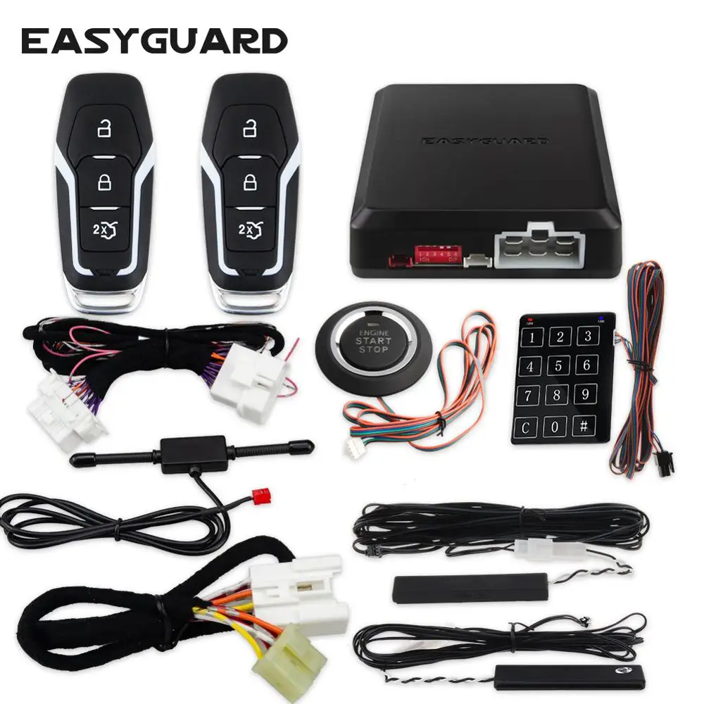 Plug and Play passive keyless entry push button start car alarm Fit for Key Start Petrol Ford