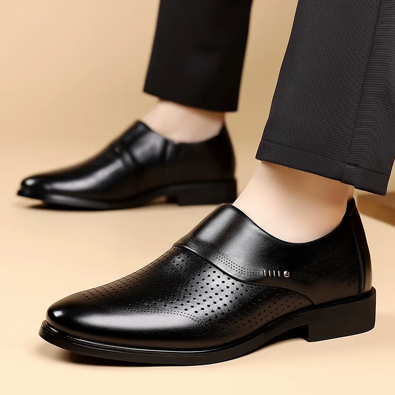 Summer Mesh Casual Men's Shoes Breathable Top Layer Cowhide Soft Male Leather Hollow Out Design Man Comfortable Loafers Sandals