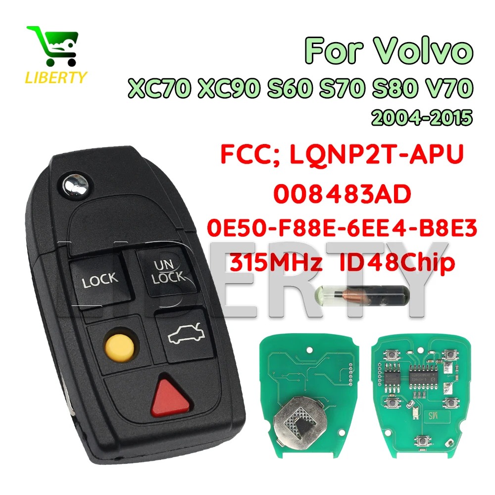 

Беспроводной ключ-пульт Liberty LQNP2T-APU с 5 кнопками, 315 МГц, чип ID48, для Volvo XC70 XC90 S60 S70 S80 V70, 2004-2015 гг.