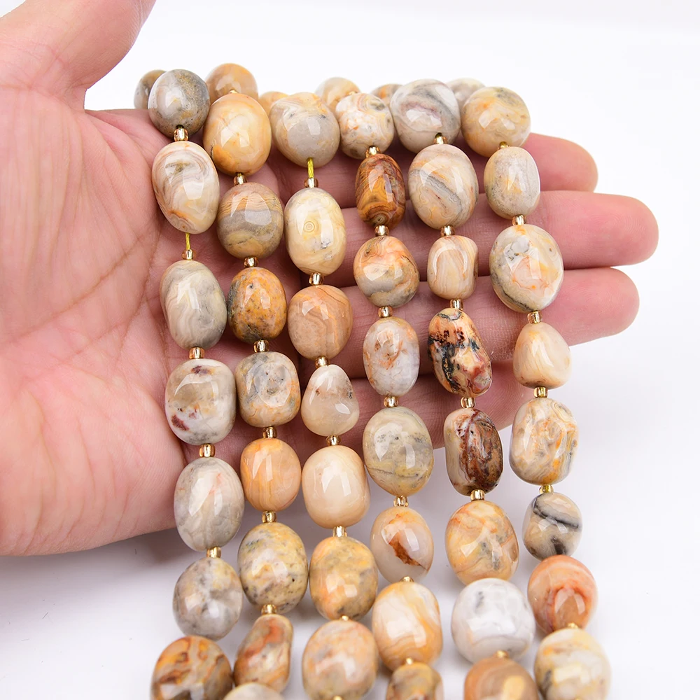 APDGG 2 Strands Natural Yellow Crazy Lace Agate Smooth Irregular Nugget Loose Beads 15.5'' Jewelry Making Accessories