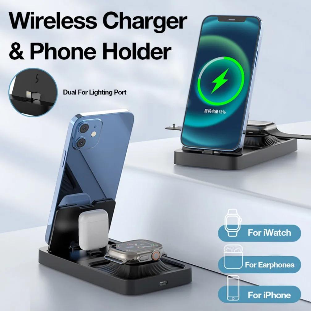 

3 in 1 Watch Wireless Charger Fast Phone Chargers Holder Stand For iPhone 14 13 12 11 Pro Max Apple Watch 10 9 8 7 6 AirPods Pro