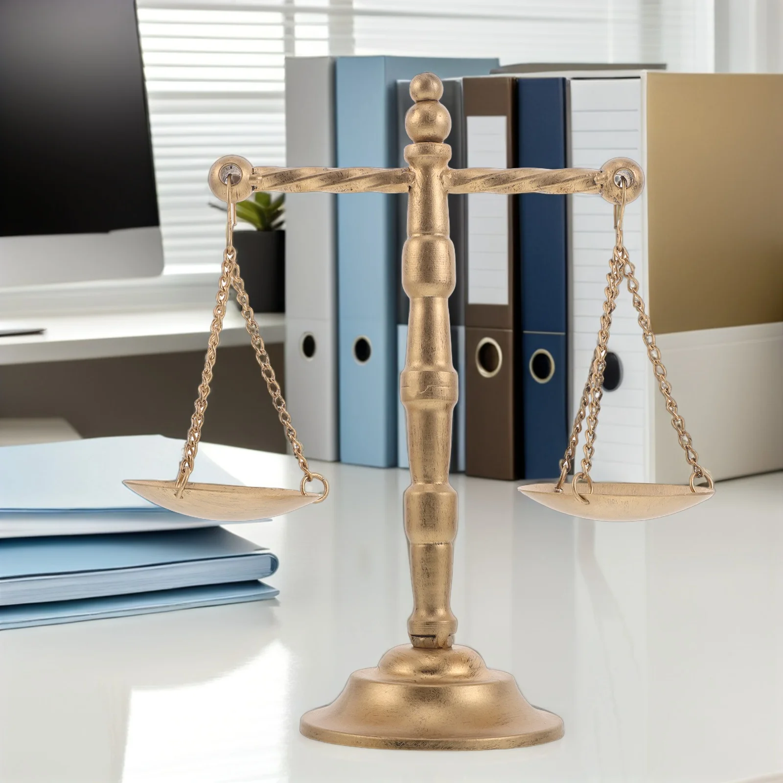 

Libra Iron Balance Scale Desk Ornament Metal Sculpture Desktop Statue Lawyer Office Decor Vintage Decor