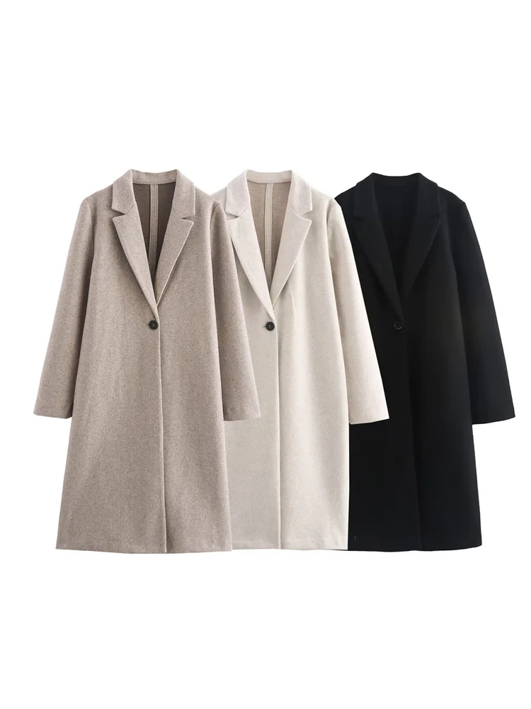 KAOPU ZA Women oversized coat vintage lapel collar long sleeve button-up female outerwear chic tops