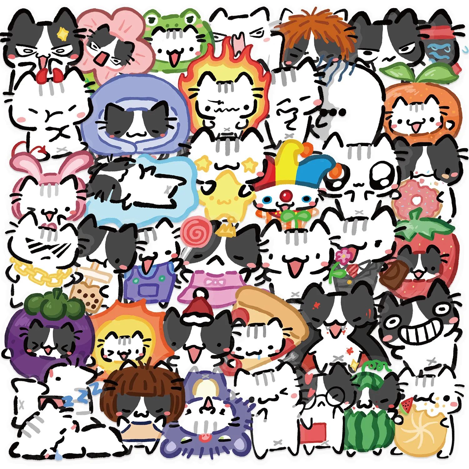 Autocollants chat colorés Kawaii, autocollants chat transparents pour téléphone portable, valise, carnet de notes, Skateboard, autocollants imperméables, 54 pièces