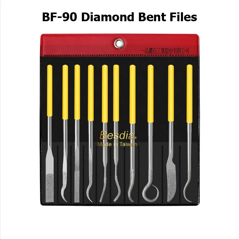 10PCS/Set Besdia BF90 Diamond Bent files Alloy diamond file kits Shank 3.0mm Diamond files BF-90 Grit150# D3.0x20(DL)x140(L)mm