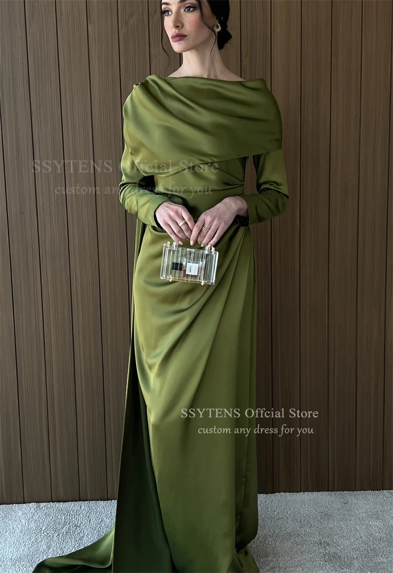SSYTENS Prom Satin Saudi Evening Dresses Boat Neck Bespoke Occasion Gown Elegant Long Sleeves  Arabia Party Dresses Customized