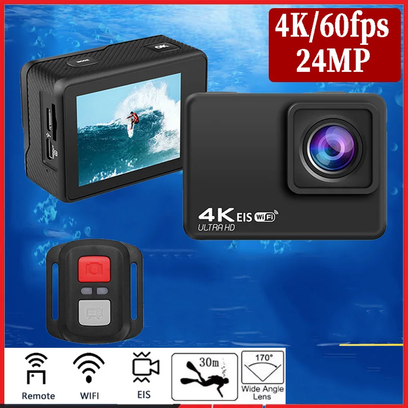 

Ultra HD 4K/60fps 24MP Wi-Fi 2" IPS LCD 170D DVR Underwater 30M Helmet Video Sport Anti-Shake Action Camera With IMX386 Lens