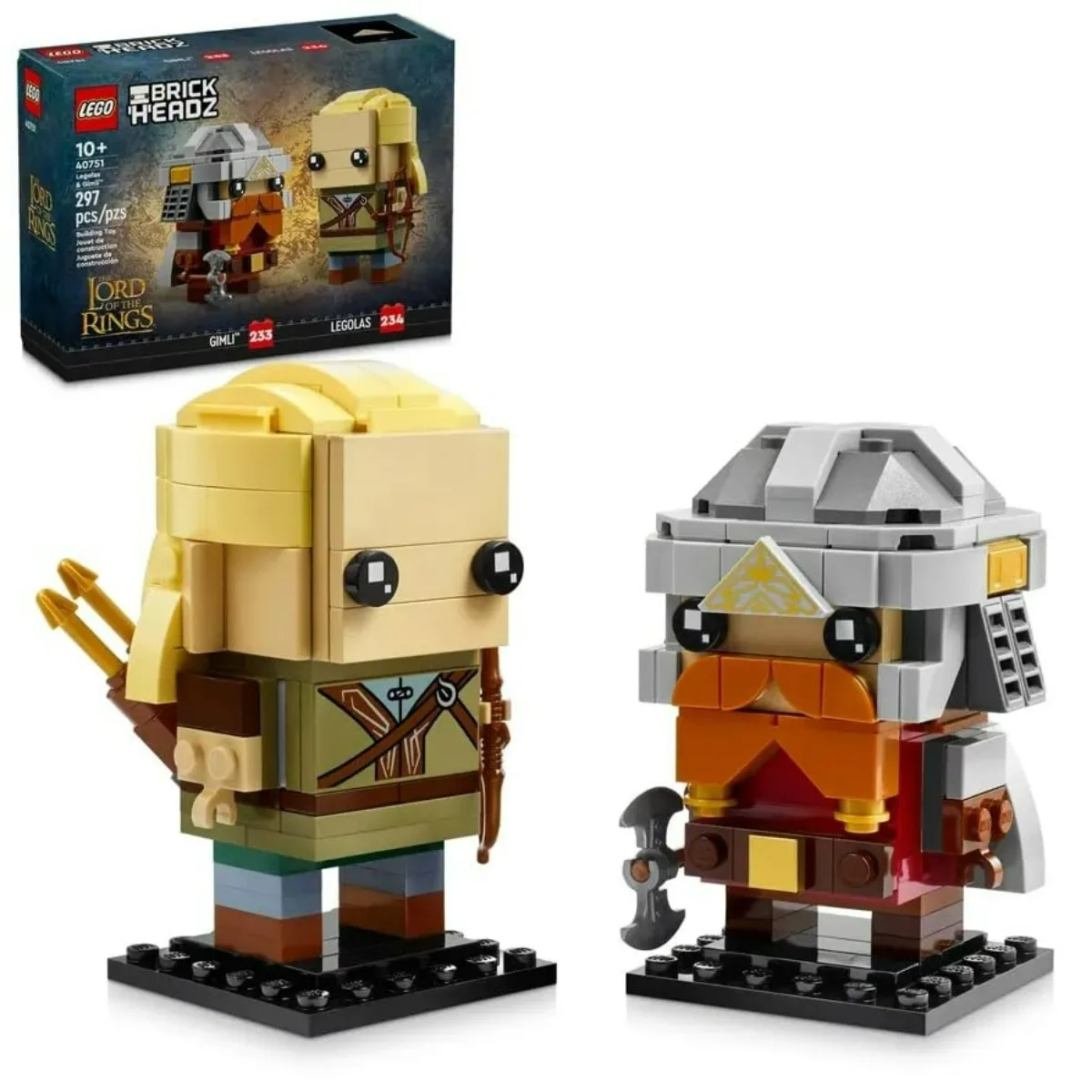 Lego BrickHeadz 40751 Señor de los Anillos ™   Legolas y Gimli ™   Juego de construcción para niños de 10 años en adelante y 297 piezas