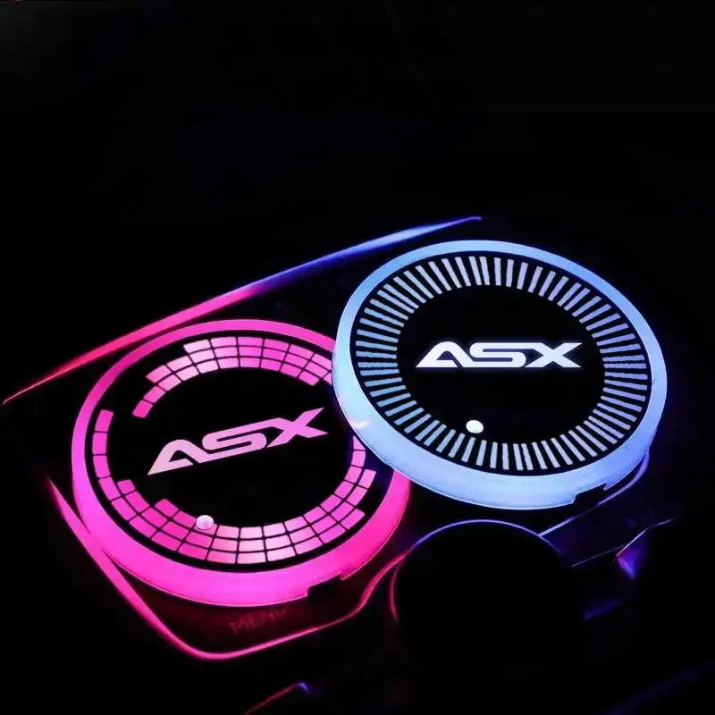 Car LED Luminous Water Cup Holder Mat for ASX Colorful Ambience Light USB Charging Non-slip coaster