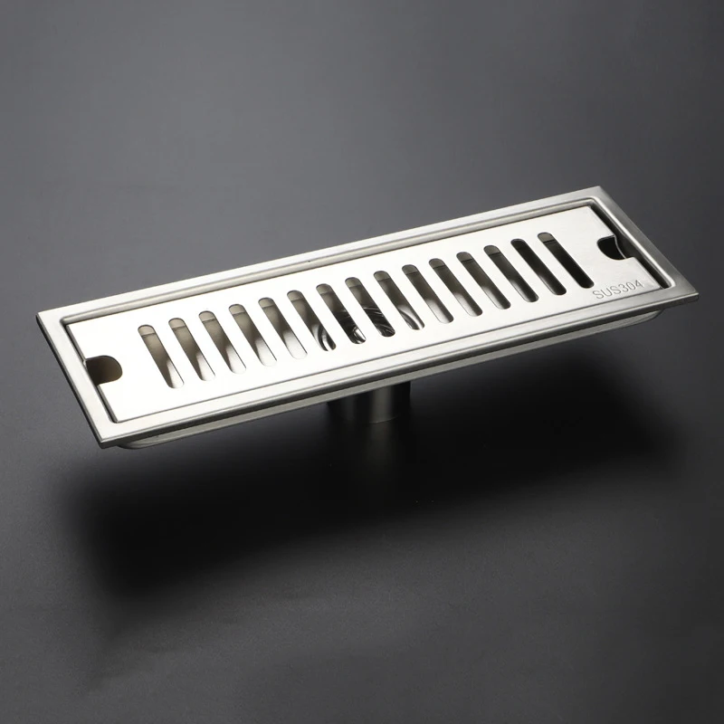 304 Stainless Steel Rectangular Floor Drain for Bathroom, Thickened Large Displacement, Odor Proof, Long Form