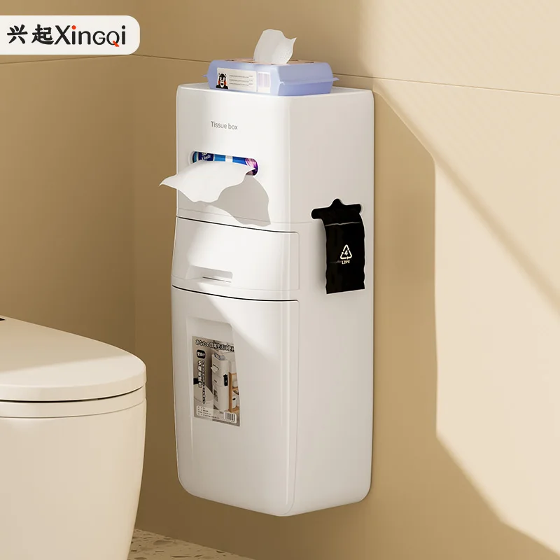 

Rise of trash can household bathroom 2025 new tissue box seam wall hanging living room kitchen toilet special bucket