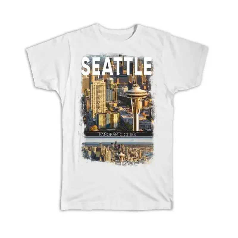 Seattle City Photograph American United State USA Panoramic T shirt
