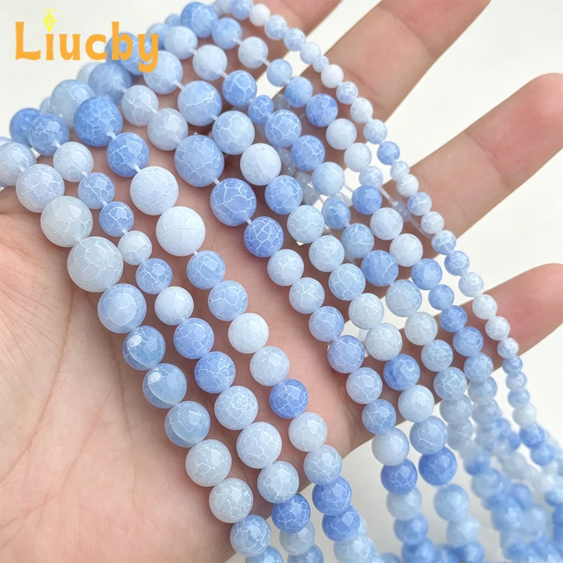 Großhandel Natürliche Blaue Runde Verwitterte Achat-Heilkristall-Perlen für Schmuck DIY 4mm 6mm 8mm 10mm 12mm 15 Zoll Strang – Detail 6