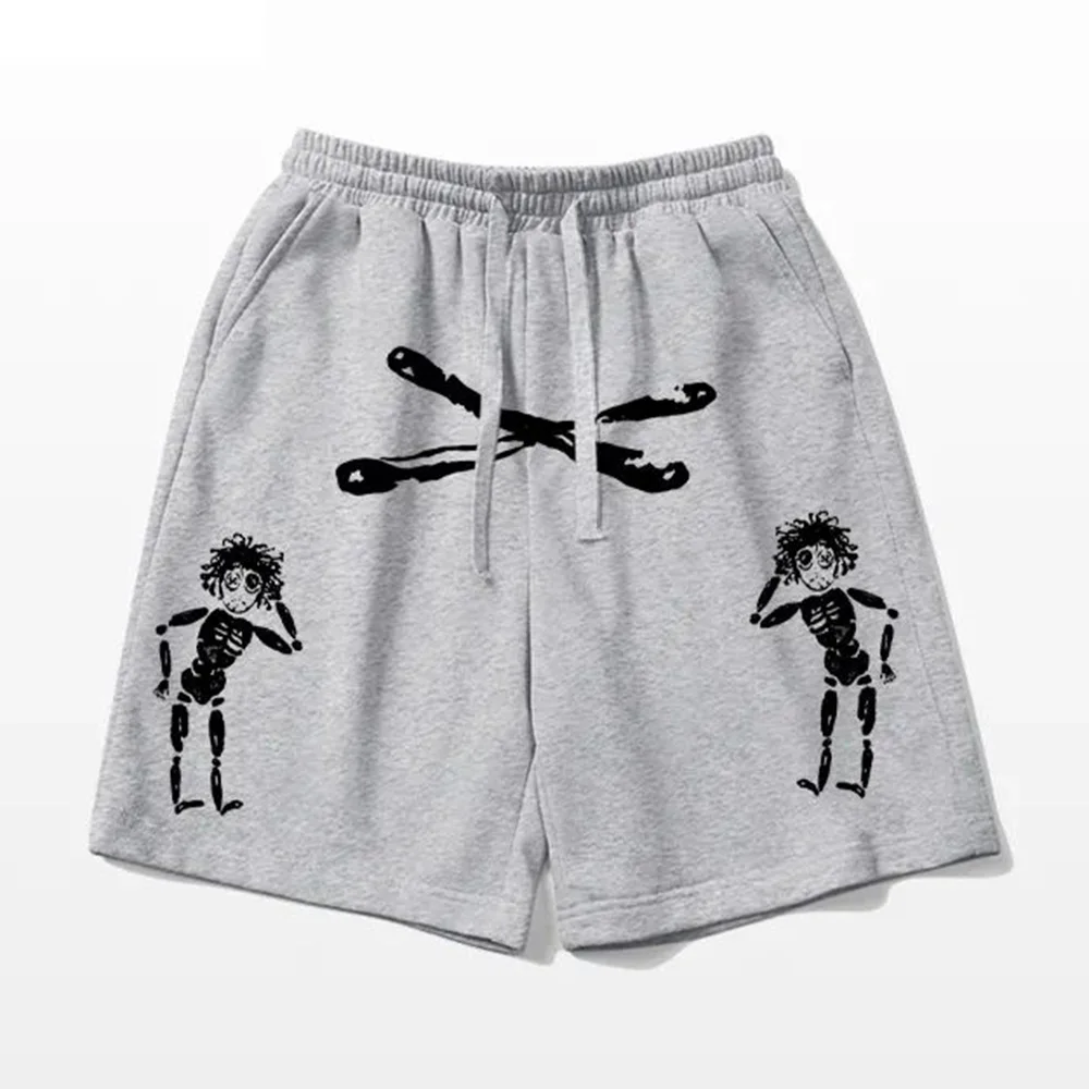 Graffiti Shorts Mens Cartoon Y2K Print Hip-Hop Streetwear Trendy Sports Pants Baggy Casual Youthful Vitality Daily Shorts Summer