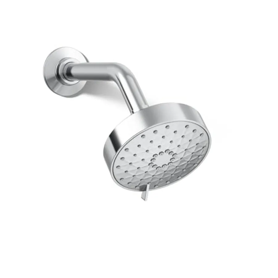 

Three-function showerhead for bathroom use, polished chrome finish, durable metal construction, high-pressure water flow and ad