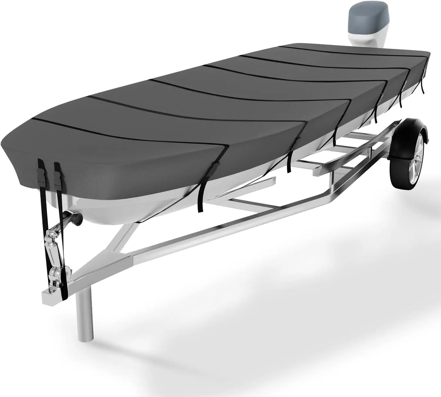 Jon Boat Cover 10-12ft,1200D 5-Layer Waterproof Oxford Fabric,Heavy Duty UV Protection Fade and Tear Resistant Trailerable Mooring Cover, Marine Grade Reinforced Adjustable Side Straps