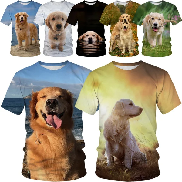 New Golden Retriever Theme Short Sleeve T-shirt for Men and Women in Summer 2021