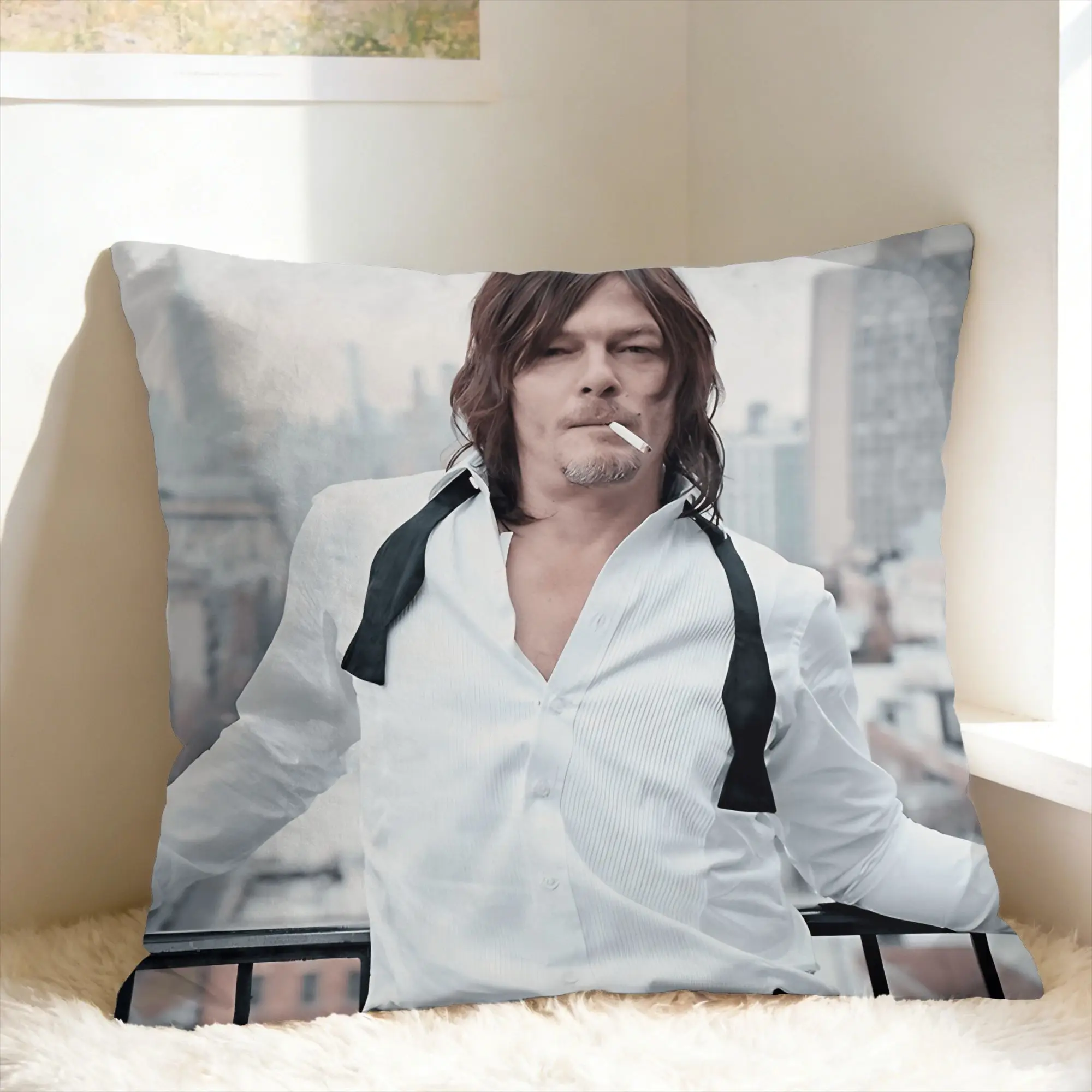 Norman Reedus W-Walking D-Dead American Celebrity Pillowcases  Morden Pillow Case Sofa Couch Bed Living Room Comfy Pillow Cover