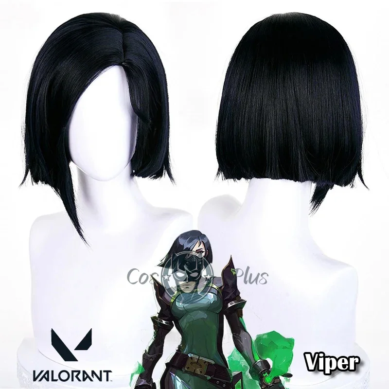 

Game Valorant Viper Cosplay Wig Sabine Callas Short Black Straight Bob Hair Heat Resistant Wigs For Women Girls Men Free Wig Cap
