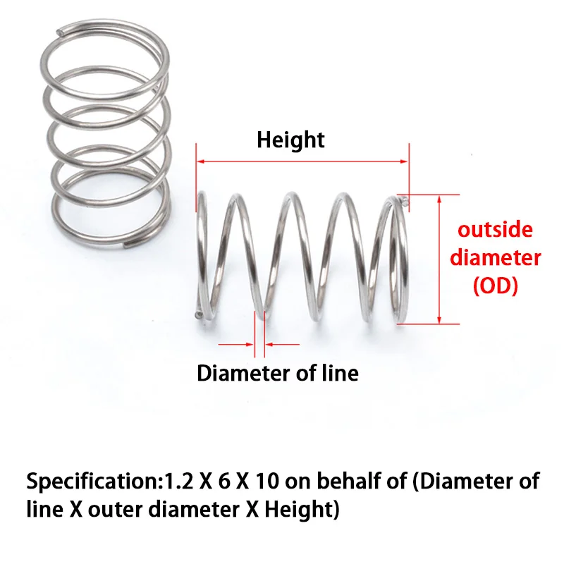 Ressort de Compression en Acier Inoxydable 304, Diamètre du Fil 0.6mm-0.7mm, Diamètre Extérieur 3mm-12mm, 10 Pièces