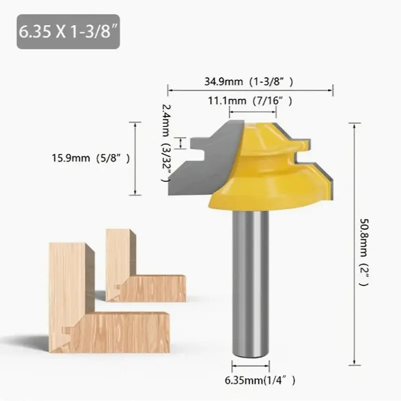 Coltello da tenone da 45 gradi giunzione durevole fresa per la lavorazione del legno scanalatura testa per macchina utensile con taglio liscio 1 pz