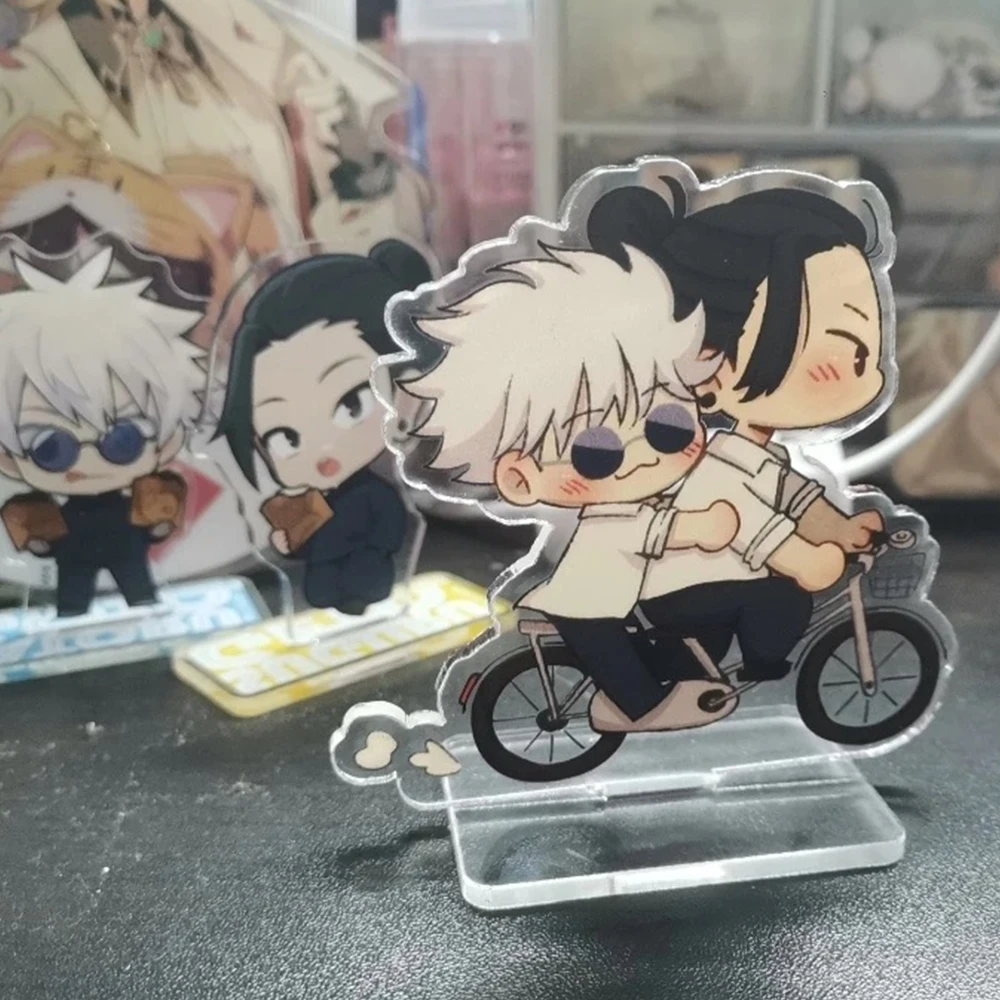 Bonita versión Q Jujutsu figura acrílica soporte de exhibición Satoru Gojo Geto Suguru periférico de animé adorno de escritorio Prop