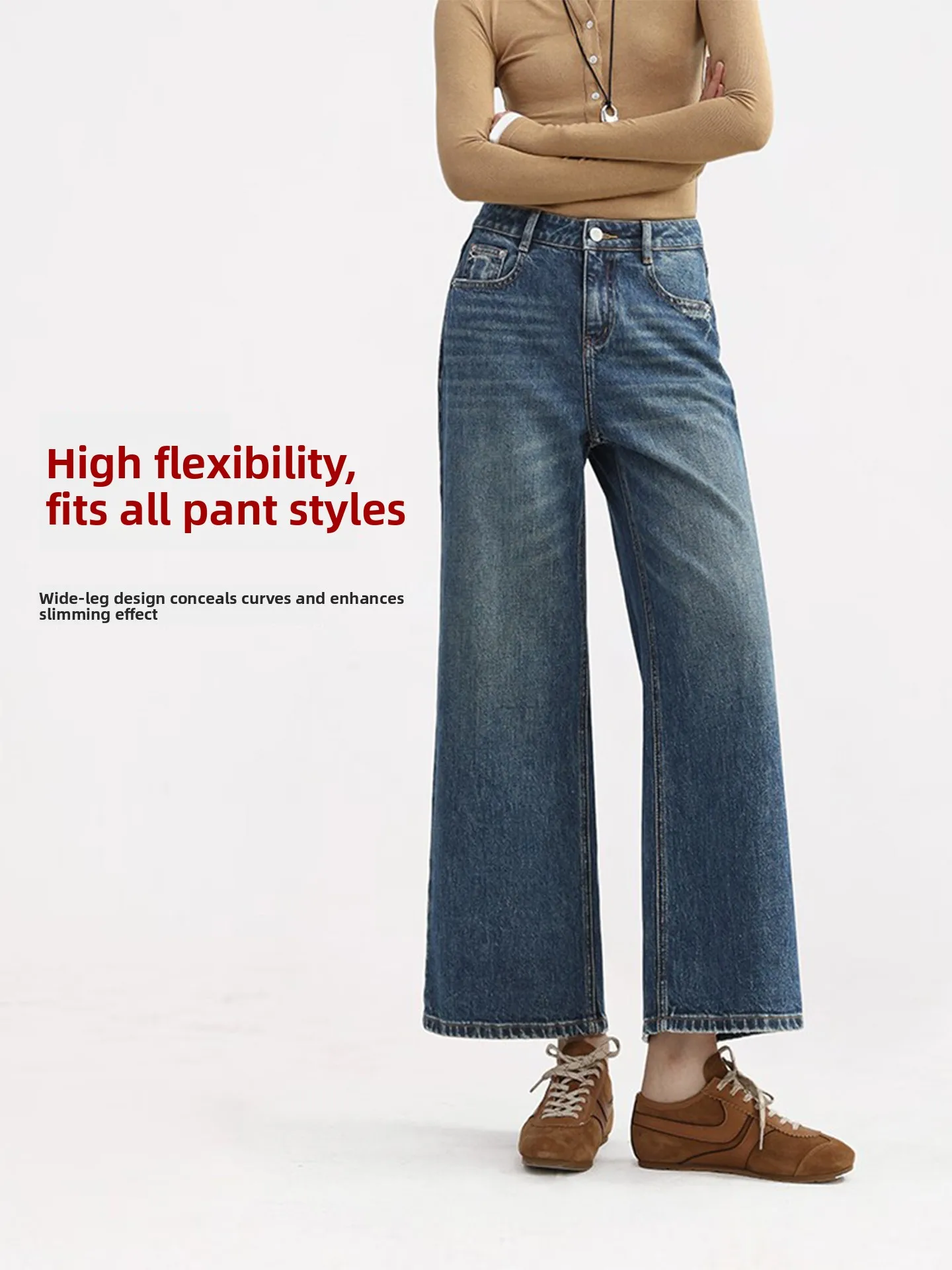 Ideal High Waist Wide Leg Jeans Women's A-Line Loose Fitting Bell Bot Hippie Sle Spring 2025 Cotton Stretch Denim