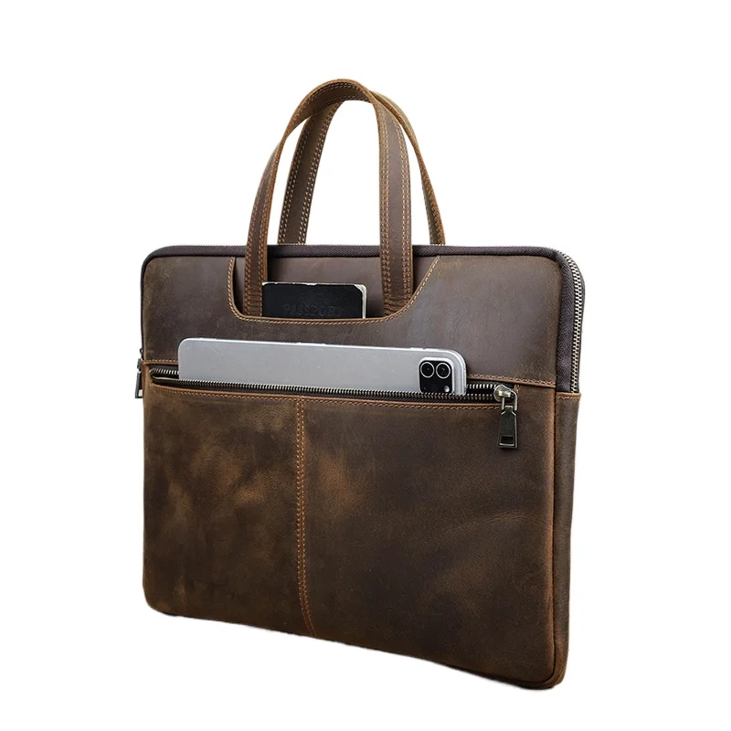 Genuine Leather Laptop Bag for MacBook 15 Inch Zippered Handmade Briefcase