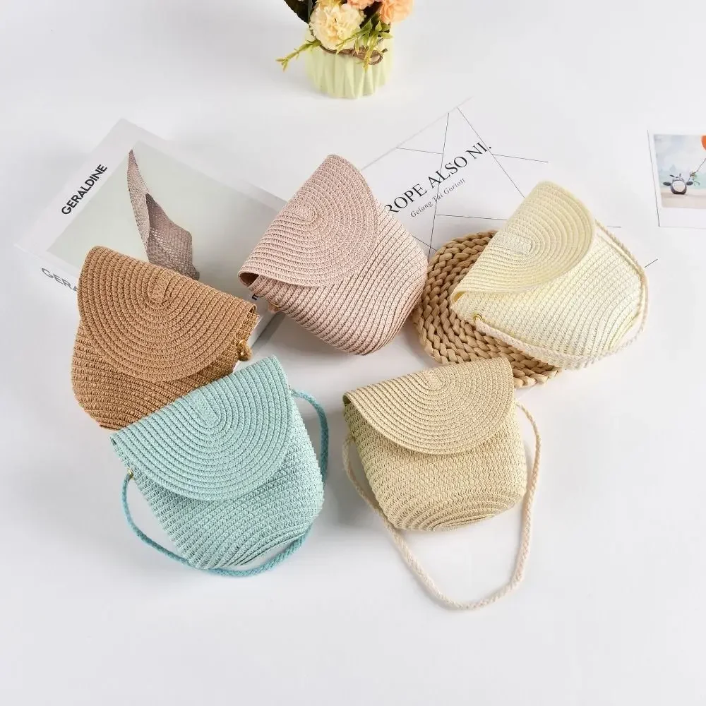 Shell Shape Straw Bag Fashion Handmade Rattan Woven Shoulder Bags Summer Beach Bag Kid Children Straw Bag