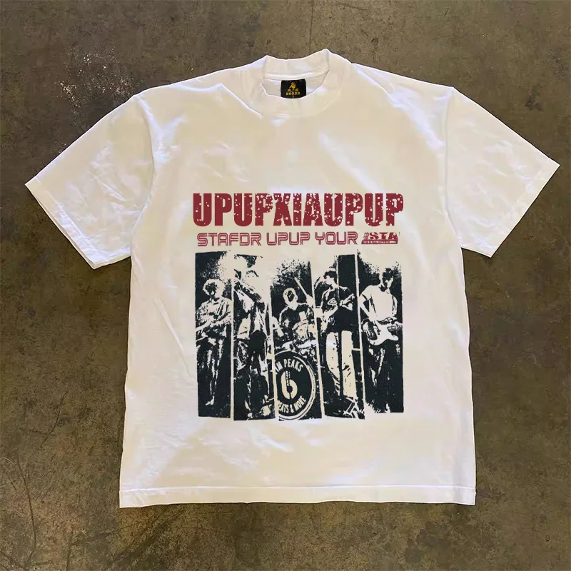 Loose Fit Cotton T-Shirt Unisex Short Sleeve Double Thread UPUPXIA Hero Print Sweat Absorbent round Neck Casual Summer Top