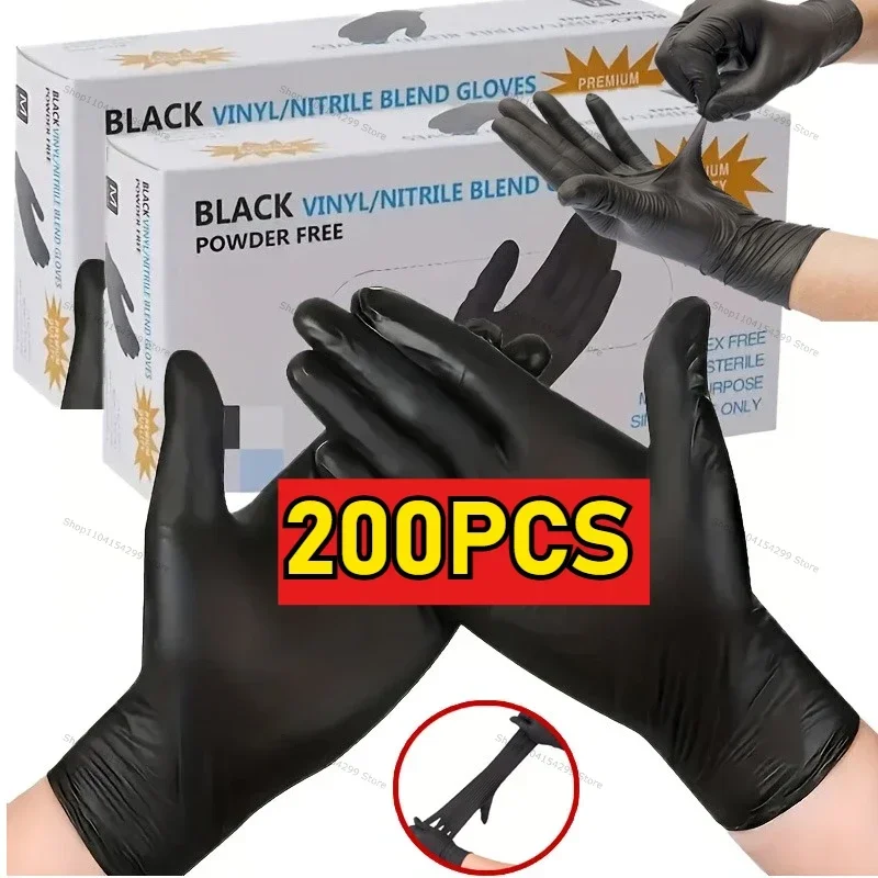 New Black Disposable Nitrile Gloves Latex 100Pcs 200pcs & Powder Free For Tattooing Manicures Salon Cleaning Disposable Apparel