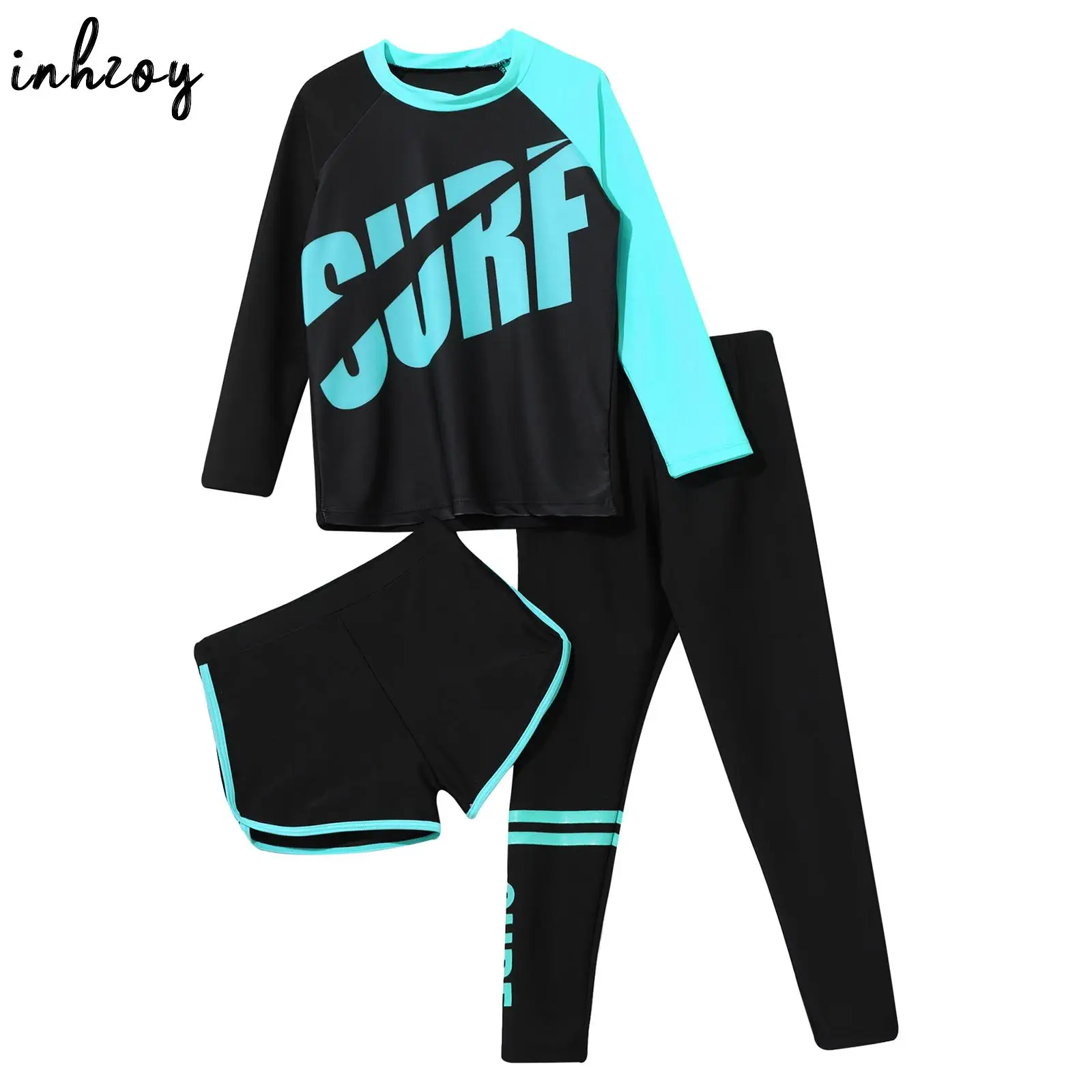 Kids Rash Guard Swimwear 3 Piece Swimming Sets Quickly Dry Swimsuit Sun Protection Long Sleeve Top+Shorts+Pants Swim Outfits