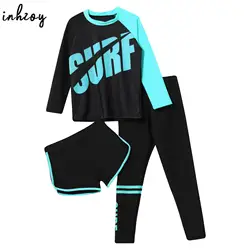 Costumi da bagno per bambini Rash Guard 3 pezzi set da bagno costume da bagno ad asciugatura rapida protezione solare Top a maniche lunghe + pantaloncini + pantaloni costumi da bagno