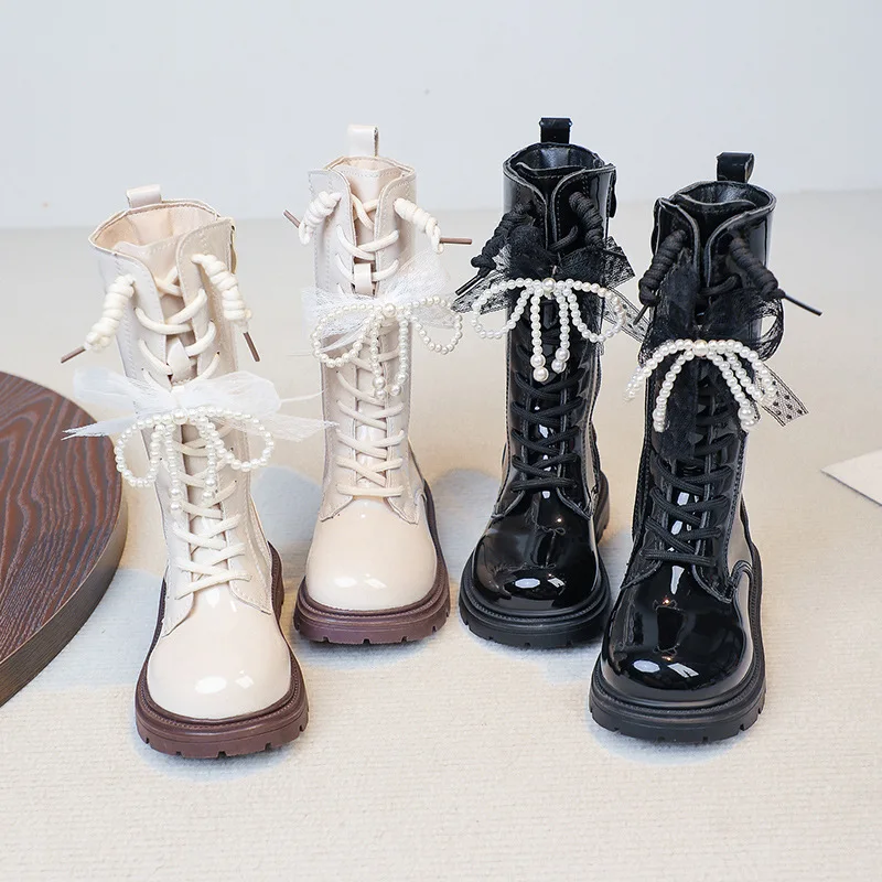 

Botas Fashion Girls' Shoes 2025 Winter New British Style Kids Long Leg Leather Boots Comfort Non Slip Girls Snow Boots Zapatos