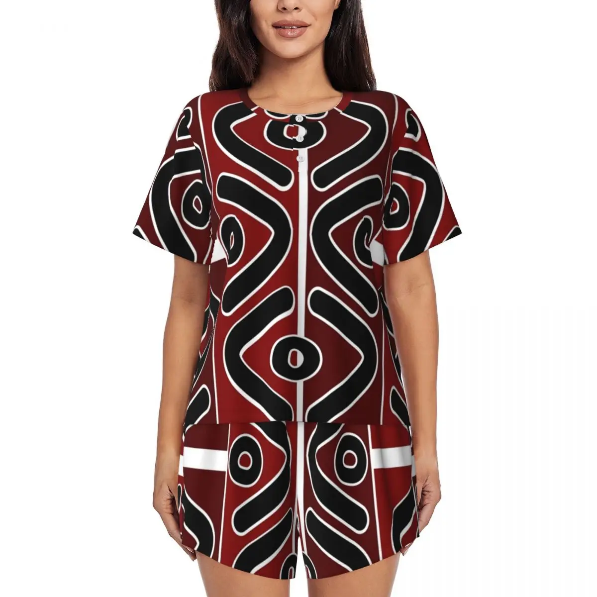 

Ночные сорочки с круглым вырезом и короткими рукавами с африканским узором Боголан, женский свободный пижамный комплект с короткими штанами