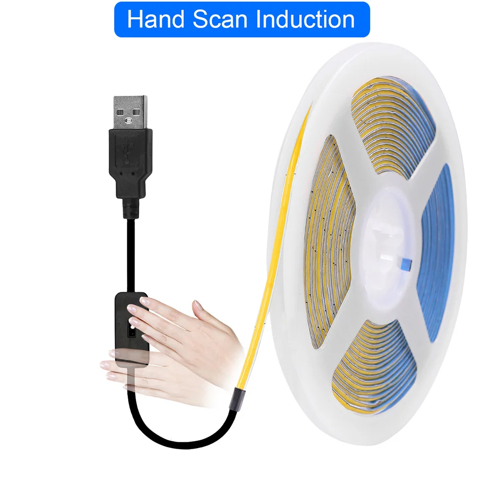 XUNATA 5 V USB 3 mm PCB COB LED-Streifenlicht mit Schalter-Dimmer-Fernbedienung, 320 LEDs, hohe Dichte, lineare Beleuchtung, flexible Bandlampe 3