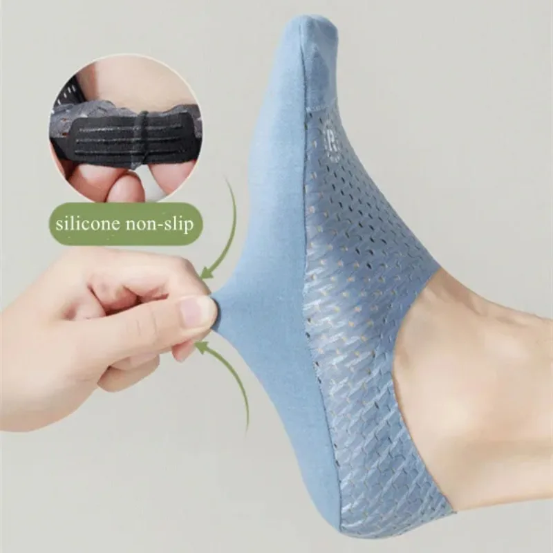 Silicone Non-slip Low Cut Socks Men Summer Hollow Out Mesh Breathable Invisible No Show Socks Solid Color Ice Silk Sock Slippers