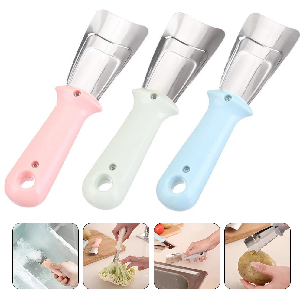 

3Pcs Deicing Shovel Refrigerator Ice Scraper Stainless Steel Plastic Snow Removal Tool for Freezer Kitchen Bar Office Use
