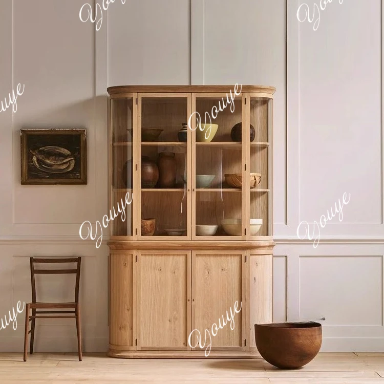 

American solid wood living room storage bookcase villa clubhouse study display kitchen side cupboard