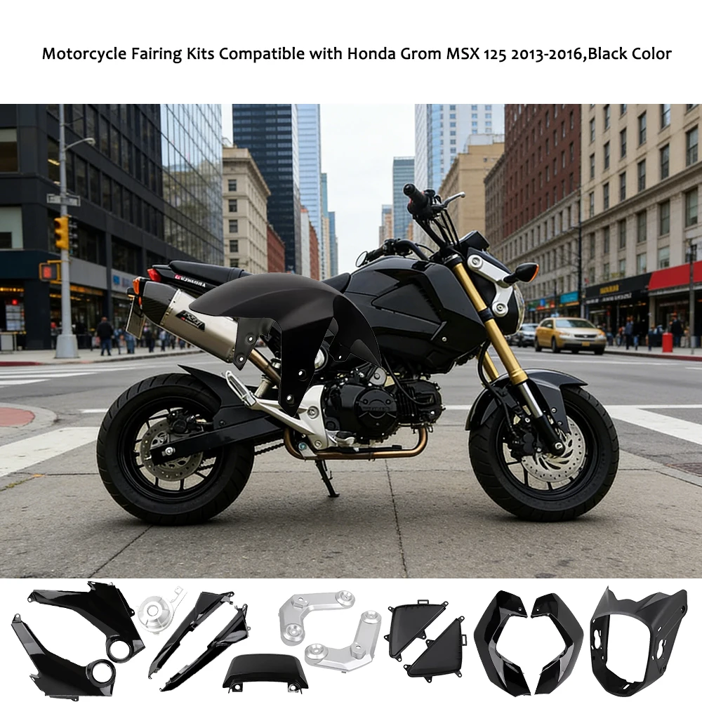 Motorcycle Fairing Kits Compatible with Honda Grom MSX 125 2013-2016,Black Color