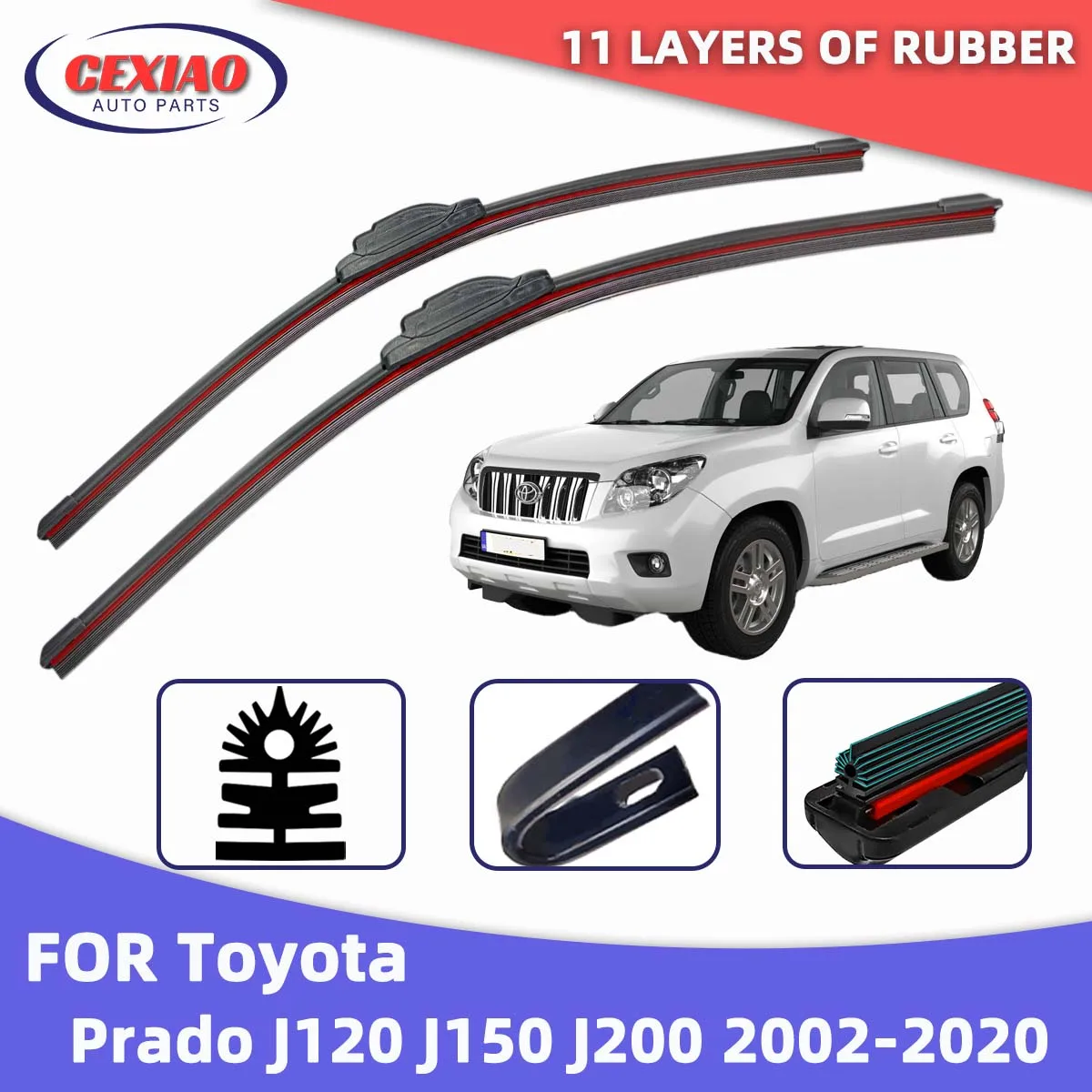 Автомобильный дворник для Toyota Prado J120 J150 J200 2002-2020, выравнивающие стеклоочистители полос, 2025 год, последняя модель, дворники переднего стекла 2010 2012