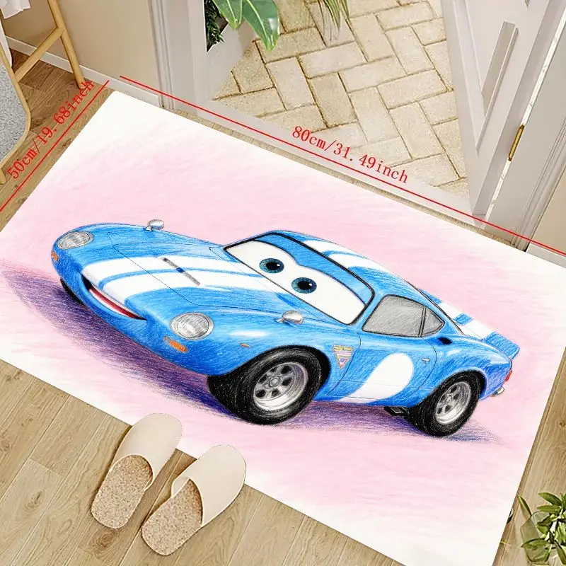 

1PC Cartoon Blue Racing Sports Car Area Rug with Animated Eyes, 80x50cm (31.5x19.7in) Sketch Art Style Floor Mat, Non-Slip Washa