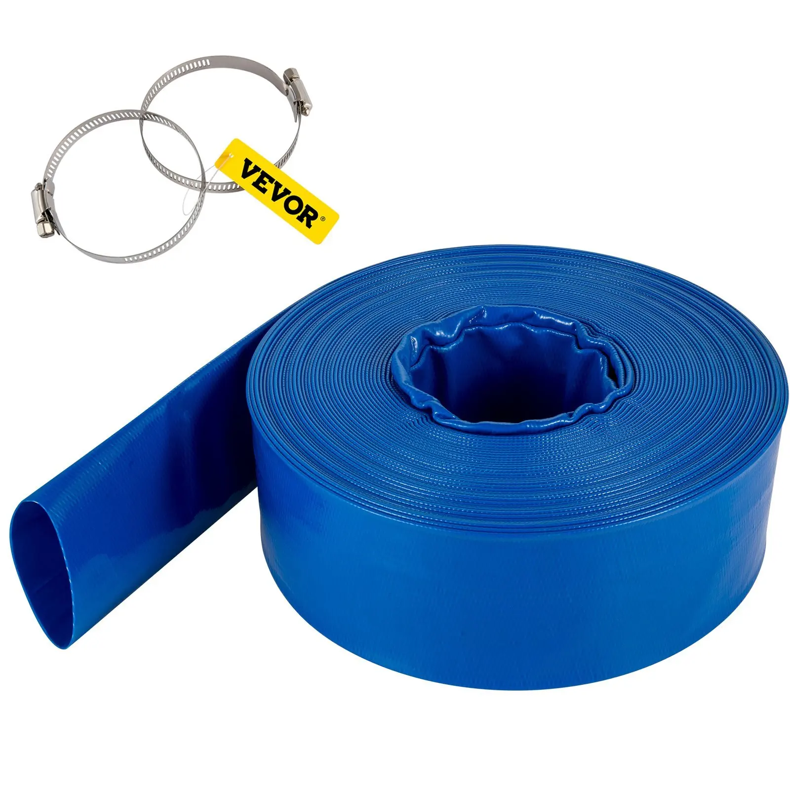 

Discharge Hose, 1-1/2" x 105', PVC Fabric Lay Flat Hose, Heavy Duty Backwash Drain Hose with Clamps, Weather-proof & Burst