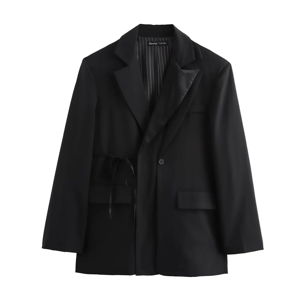 PB&ZA double-layer lapel double breasted wide suit jacket for autumn and winter new women's clothing