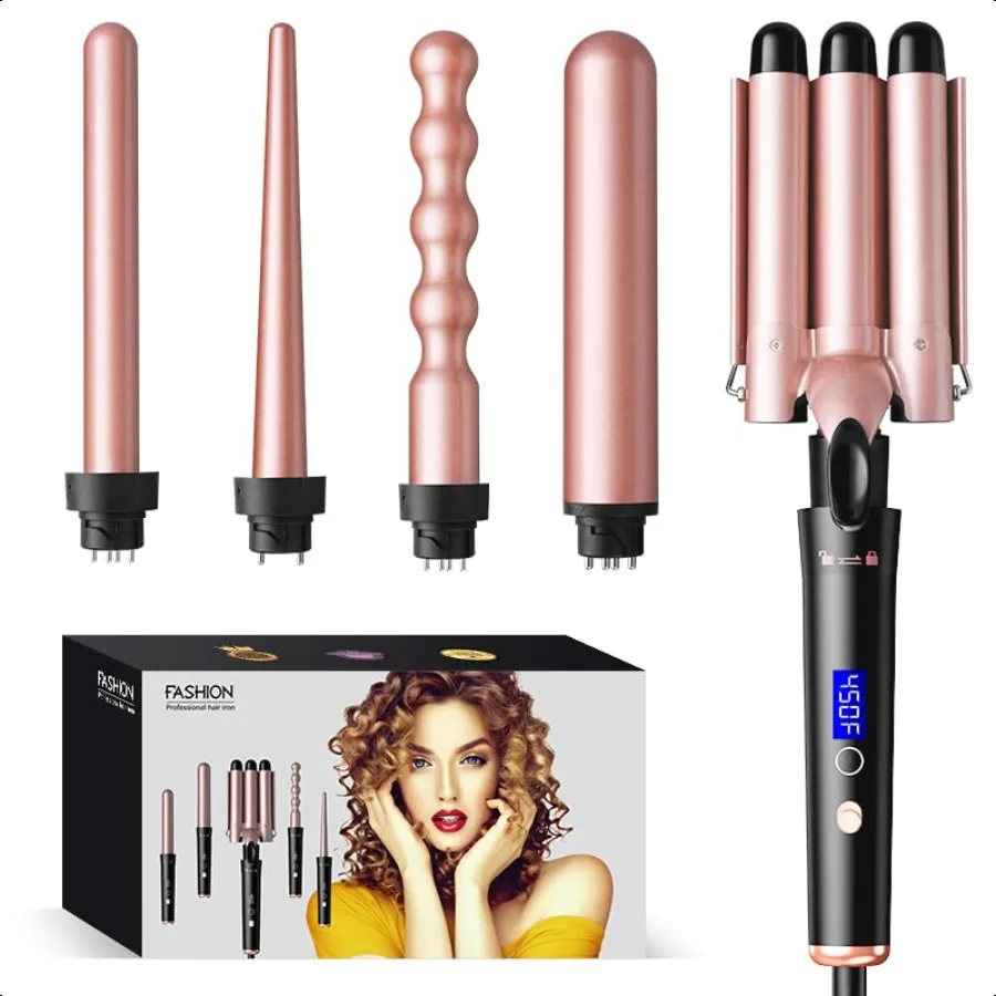 

Bo'laiya 5 in 1 Curling Wand Set with Temperature Display Curling Iron Set with 5 Interchangeable Ceramic Curling Wands Instant