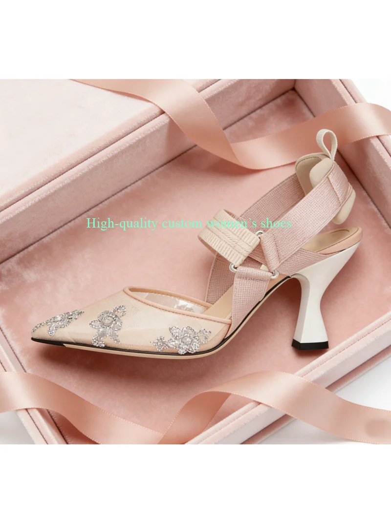 Pointed-Toe Color-Blocked Style Broadband Design Retro Style Summer Sandals Peculiar Heels Shallow Luxury High Heels